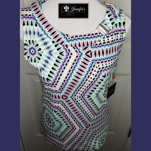 3/$25 Rafaella NWT Geometric Boat Neck Sleeveless Top - Picture 1 of 6
